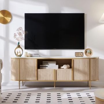 OKD Luxury 70" Fluted TV Stand, Modern Chic Entertainment Center for TVs Up to 80 inches, TV Console...