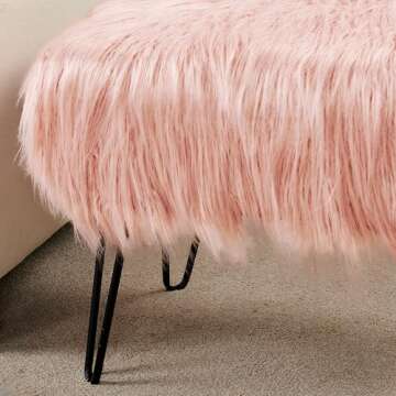 Home Soft Things Mongolian Faux Fur Ottoman, Coral Pink, 19'' x 13'' x 17'', Cozy Plush Fluffy Ottoman Foot Rest Stool for Living Room Bedroom Entryway Makeup Bench End of Bed Home Décor