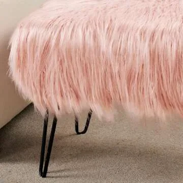 Home Soft Things Mongolian Faux Fur Ottoman, Coral Pink, 19'' x 13'' x 17'', Cozy Plush Fluffy Ottoman Foot Rest Stool for Living Room Bedroom Entryway Makeup Bench End of Bed Home Décor
