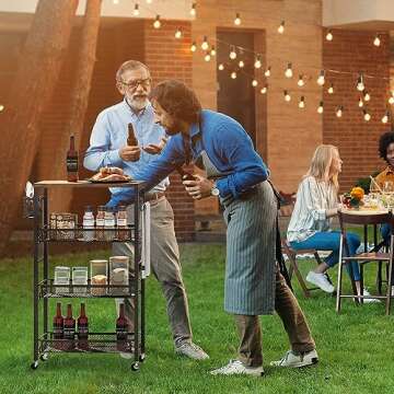 YITAHOME Kitchen Cart with Wheels, 4-Tier Slim Storage Cart, Mobile Utility Cart with Wooden Tabletop and Mesh Baskets, 19.2''x 7.3''x 34.3'', Rolling Cart for Kitchen, Bathroom, Laundry Room