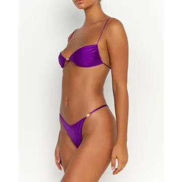 VOLAFA Women's Adjustable Cheeky Purple Bikini Set
