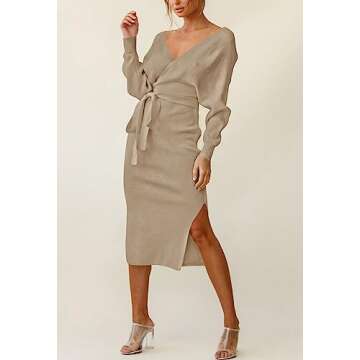 Elegant Women V Neck Knit Sweater Dress for All Occasions