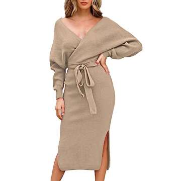 Elegant Women V Neck Knit Sweater Dress for All Occasions