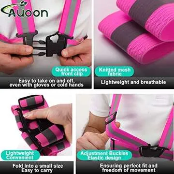 Reflective Running Vest,Safety Reflective Vest with Adjustable Strap for Running,Cycling, Motorcycle and Walking,Fits over Outdoor Clothing,Breathable Waterproof Lightweight (2 Pack Purple Pink)