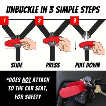 UnbuckleMe Car Seat Buckle Release Tool - Easy Opener Aid for Arthritis, Long Nails, Older Kids - Button pusher for infant, toddler, convertible 5 pt harness car seats - As Seen on Shark Tank (Red)