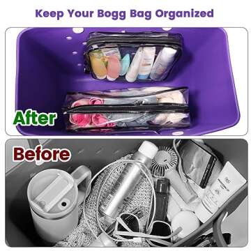 OUTXE 3 Pack Clear Insert Bag for Bogg Bag Accessories, Zipper Insert Pouch for Bogg Bag, Waterproof Clear Inner Bags Compatible with Bogg Bag, Clear Divider Organizer Inserts Bag for Beach Tote Bag