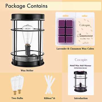 SOLIGT+Cocopin Edison Style Metal Candle Warmer for Wax Cubes Freshener Wax Melter, with 2 Pack Scented Wax