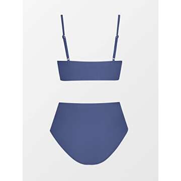 CUPSHE Womens Swimwear Bikini Sets Two Piece Swimsuits High Waisted Twist Front Adjustable Spaghetti Straps V Neck Back, Large, Persian Blue