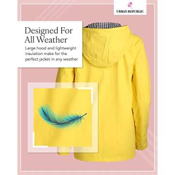 URBAN REPUBLIC Lightweight Women's Rain Jacket - Stylish & Practical