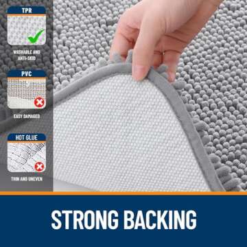 OLANLY Bathroom Rugs 24x16, Extra Soft Absorbent Chenille Bath Rugs, Rubber Backing Quick Dry, Machine Washable Bath Mats for Bathroom Floor, Tub and Shower, Home Decor Accessories, Grey