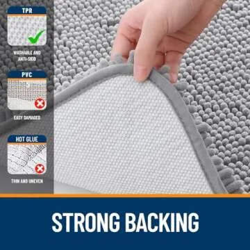 OLANLY Bathroom Rugs 24x16, Extra Soft Absorbent Chenille Bath Rugs, Rubber Backing Quick Dry, Machine Washable Bath Mats for Bathroom Floor, Tub and Shower, Home Decor Accessories, Grey
