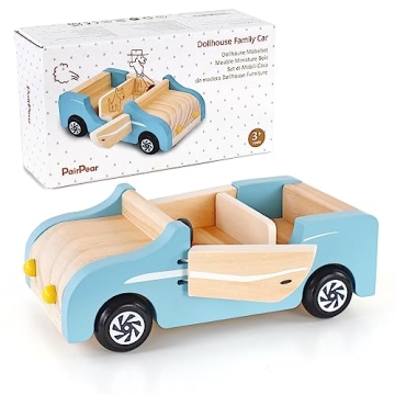 PairPear Wooden Family Car for Dolls,Wooden Toys Dollhouese Furniture Accessories Playset,Kids Prete...