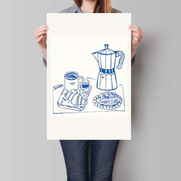 foefvpeft Cute Kitchen Canvas Wall Art, 2 Piece 16x24in Hand Drawn Vintage Blue Coffee Breakfast Pos...