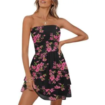 MEROKEETY Women's Summer Floral Strapless Tube Dress Boho Off Shoulder Ruffle Tiered Mini Sundress, ...