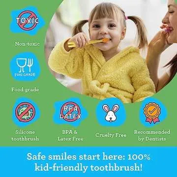 GuruNanda Kids Butter On Gums Cute Giraffe Toothbrush with Tongue Scraper & Cover - Super Soft Bristles for Gentle Cleaning -Ergonomic Handle (Age 1+)