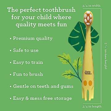 GuruNanda Kids Butter On Gums Cute Giraffe Toothbrush with Tongue Scraper & Cover - Super Soft Bristles for Gentle Cleaning -Ergonomic Handle (Age 1+)