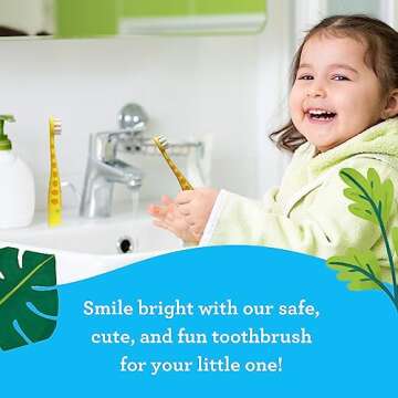GuruNanda Kids Butter On Gums Cute Giraffe Toothbrush with Tongue Scraper & Cover - Super Soft Bristles for Gentle Cleaning -Ergonomic Handle (Age 1+)