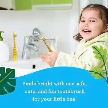 GuruNanda Kids Butter On Gums Cute Giraffe Toothbrush with Tongue Scraper & Cover - Super Soft Bristles for Gentle Cleaning -Ergonomic Handle (Age 1+)