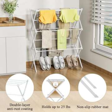 STARLATTA 3-Tier Drying Rack - Foldable & Antirust