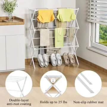 STARLATTA 3-Tier Drying Rack - Foldable & Antirust