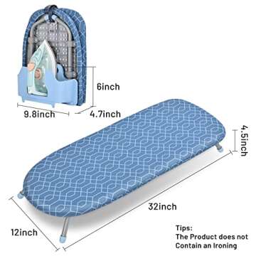 APEXCHASER Ironing Board Small with Iron Holder, Tabletop Small Ironing Board with 2 Heat Resistant Ironing Covers, Portable Tabletop Ironing Board with Non-Slip Feet for Home Travel Use