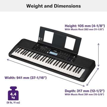 Yamaha 61 Touch Sensitive Keys Portable Keyboard for Beginners with Music Rest, Power Adapter PSR-E383
