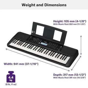 Yamaha 61 Touch Sensitive Keys Portable Keyboard for Beginners with Music Rest, Power Adapter PSR-E383