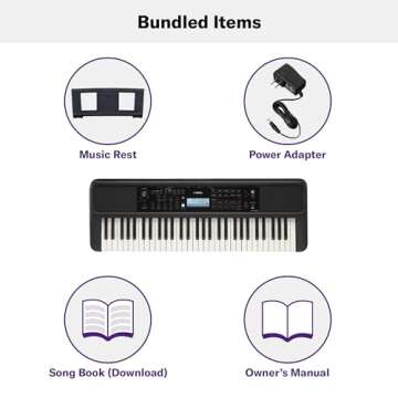 Yamaha 61 Touch Sensitive Keys Portable Keyboard for Beginners with Music Rest, Power Adapter PSR-E383