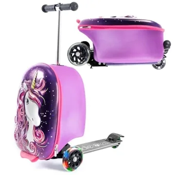 KIDDIETOTES Hardshell Kids Ride On Luggage with LED Wheels - Fun Scooter Suitcase for Girls 5-12