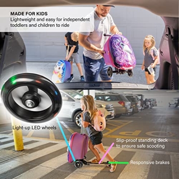 Kids Ride On Luggage Scooter Suitcase with LED Wheels
