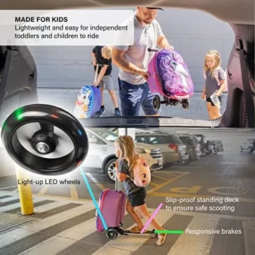 Kids Ride On Luggage Scooter Suitcase with LED Wheels