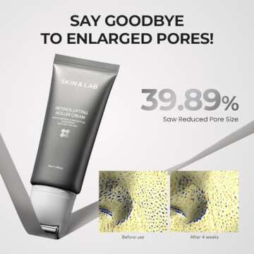 [SKIN&LAB] Retinol Lifting Roller Cream with Massage applicator, Vegan Anti Aging Face and Neck Cream for Reduce Wrinkles and Fine Line, For Face, Neck, Décolleté Wrinkle Care, 1.69 fl. oz.