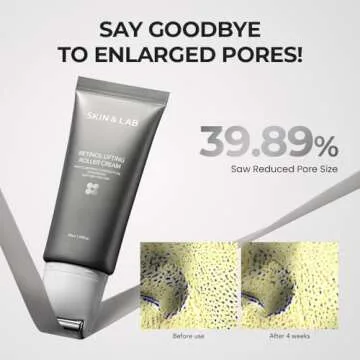 [SKIN&LAB] Retinol Lifting Roller Cream with Massage applicator, Vegan Anti Aging Face and Neck Cream for Reduce Wrinkles and Fine Line, For Face, Neck, Décolleté Wrinkle Care, 1.69 fl. oz.