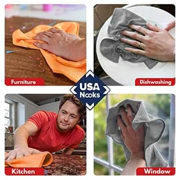 USANOOKS Microfiber Cleaning Cloth - 8 Pcs 12"x11" - High Performance - 1200 Washes, Ultra Absorbent Towels Weave Grime & Liquid for Streak-Free Mirror (Pack of 8)