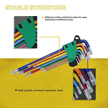 KOTTO Hex Key Allen Wrench Set, Metric, Imperial, Torx, Star Long Arm Ball End Set Tools, Industrial...