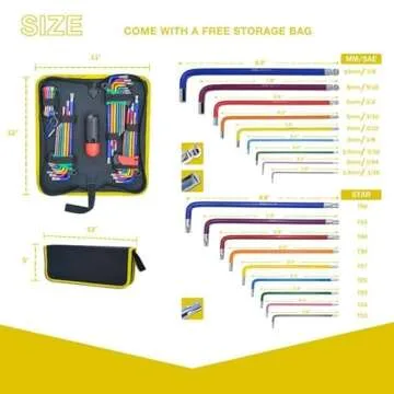 KOTTO Hex Key Allen Wrench Set, Metric, Imperial, Torx, Star Long Arm Ball End Set Tools, Industrial Grade with Storage Bag