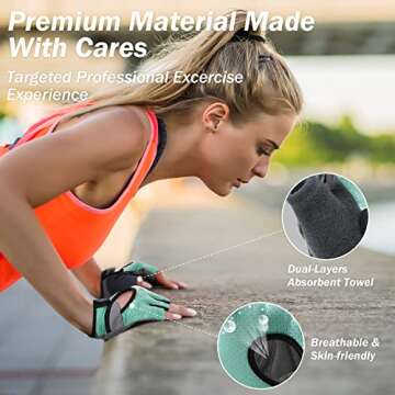 LIFECT Freedom Workout Gloves, Knuckle Weight Lifting Shorty Fingerless Gloves with Curved Open Back, for Powerlifting, Gym, Women and Men (Aqua, Medium)