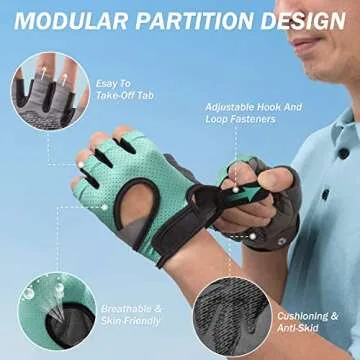 LIFECT Freedom Workout Gloves, Knuckle Weight Lifting Shorty Fingerless Gloves with Curved Open Back, for Powerlifting, Gym, Women and Men (Aqua, Medium)