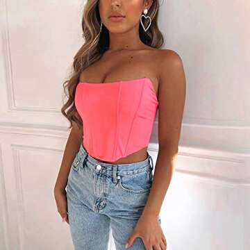 hirigin Sexy Women Push Up Bustiers Corsets Strapless Off Shoulder Slim Crop Tops Clubwear Party Outwear (pink, M)