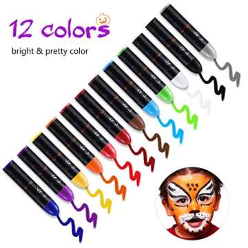 Halloween Face Makeup Kit, Halloween Face Paint Body Crayons for Kids Party Costume 12 Colors