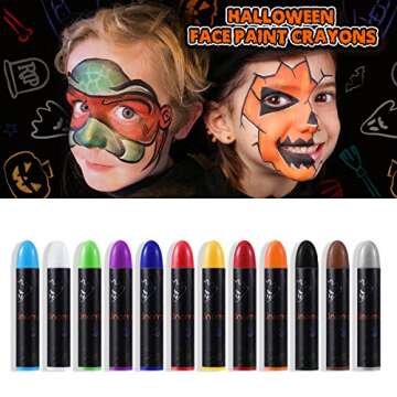 Halloween Face Makeup Kit, Halloween Face Paint Body Crayons for Kids Party Costume 12 Colors