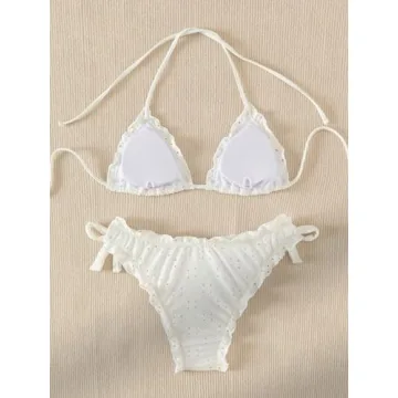 Stylish Verdusa Frill Trim Halter Bikini Set for Women