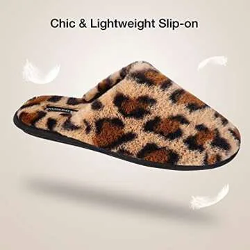Snug Leaves Women's Fuzzy Scuff Slippers Soft Comfy Memory Foam Non-slip Indoor House Shoes (Cheetah Brown, Size 7-8)
