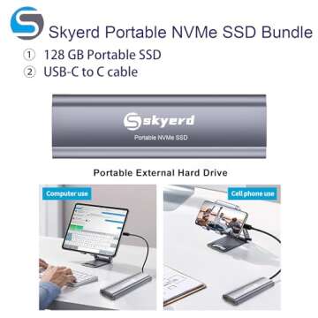 HP 15.6"" FHD Screen Laptop,Intel Core i5-1135G7 Processor, 16GB RAM, 1TB SSD, HDMI, HD Webcam, Wi-Fi 6, Bluetooth, HDMI, Type-C,Skyerd 128GB NVMe Portable SSD, Windows 11 Home, Silver, dy2795