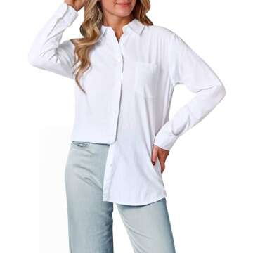 siliteelon Women's Linen Cotton Button Down Shirt Long Sleeve Dress Shirts Work Blouse Top with Pocket White M