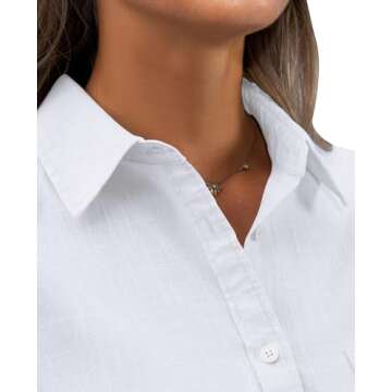 siliteelon Women's Linen Cotton Button Down Shirt Long Sleeve Dress Shirts Work Blouse Top with Pocket White M