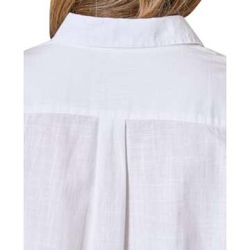 siliteelon Women's Linen Cotton Button Down Shirt Long Sleeve Dress Shirts Work Blouse Top with Pocket White M