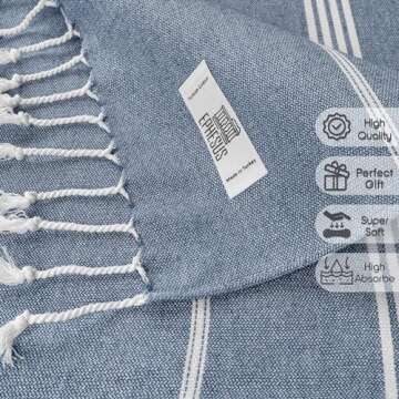 EPHESUS TOWELS Turkish Beach Towel - 38x70 inch Oversized - Sultan Design - Turkish Towel for Beach, Bath, Pool, Gym, Yoga - Prewashed, Lightweight, Quick Dry (Dark Blue, Sultan)