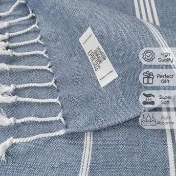 EPHESUS TOWELS Turkish Beach Towel - 38x70 inch Oversized - Sultan Design - Turkish Towel for Beach, Bath, Pool, Gym, Yoga - Prewashed, Lightweight, Quick Dry (Dark Blue, Sultan)