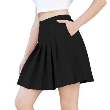 SANGTREE Junior Teen Girls Womens High Waist School Uniform Cosplay Costume Pleated Short Skirt, Bla...
